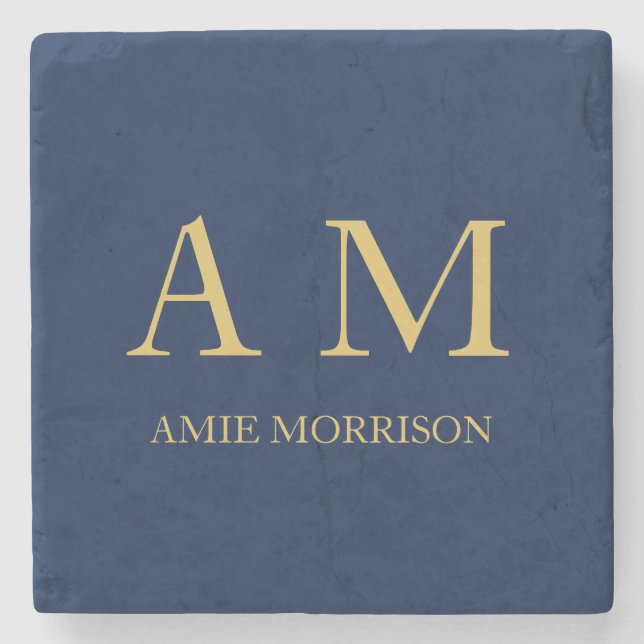 Blue Gold Colors Professional Initial Letters Name Stone Coaster (Front)