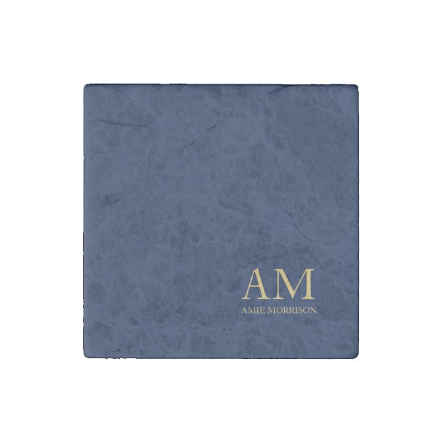 Blue Gold Colors Professional Initial Letters Name Stone Magnet (Front)