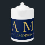 Blue Gold Colors Professional Initial Letters Name Teapot<br><div class="desc">Represent yourself with this modern,  elegant design. This template can be customized to meet all professional occupations.</div>