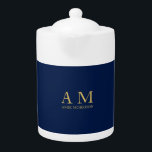 Blue Gold Colors Professional Initial Letters Name Teapot<br><div class="desc">Represent yourself with this modern,  elegant design. This template can be customized to meet all professional occupations.</div>