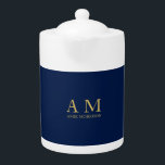 Blue Gold Colors Professional Initial Letters Name Teapot<br><div class="desc">Represent yourself with this modern,  elegant design. This template can be customized to meet all professional occupations.</div>