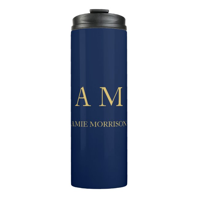 Blue Gold Colors Professional Initial Letters Name Thermal Tumbler (Front)