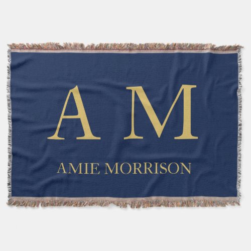 Blue Gold Colors Professional Initial Letters Name Throw Blanket