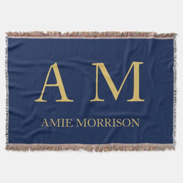 Blue Gold Colors Professional Initial Letters Name Throw Blanket (Front)
