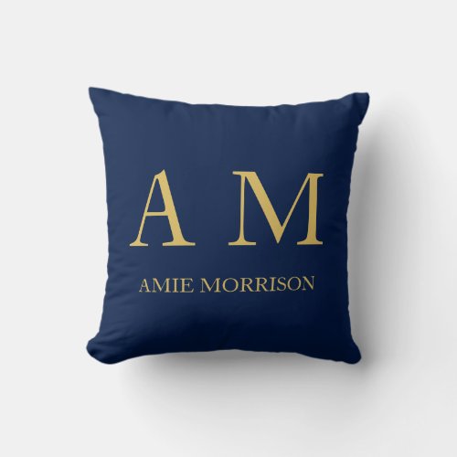 Blue Gold Colors Professional Initial Letters Name Throw Pillow