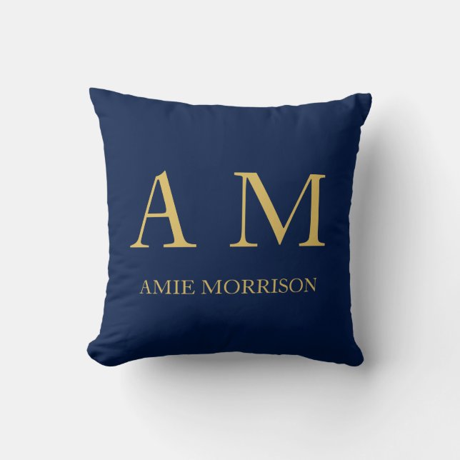 Blue Gold Colors Professional Initial Letters Name Throw Pillow (Front)