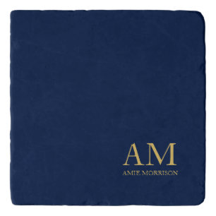 Blue Gold Colors Professional Initial Letters Name Trivet