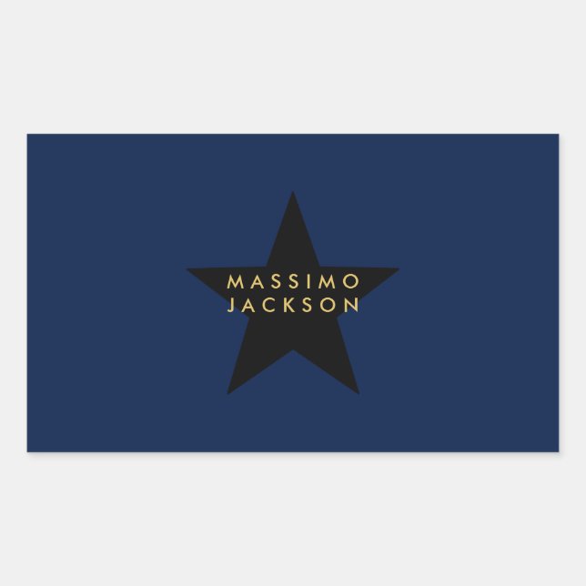 Blue Gold Colors Professional Trendy Black Star Rectangular Sticker (Front)