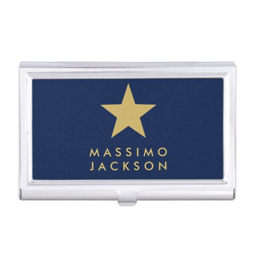 Blue Gold Colors Professional Trendy Gold Star Business Card Case