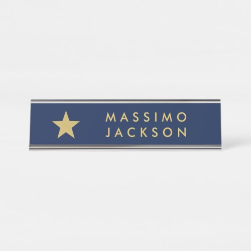 Blue Gold Colors Professional Trendy Gold Star Desk Name Plate