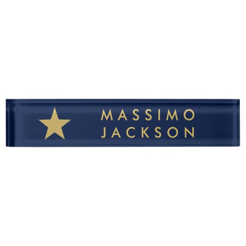 Blue Gold Colors Professional Trendy Gold Star Desk Name Plate
