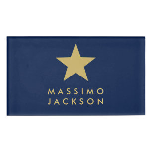 Blue Gold Colors Professional Trendy Gold Star Name Tag