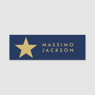 Blue Gold Colors Professional Trendy Gold Star Name Tag