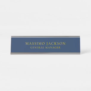 Blue Gold Colors Professional Trendy Minimalist Desk Name Plate