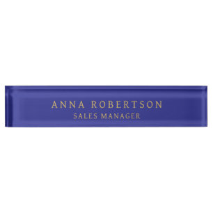 Blue Gold Colors Professional Trendy Minimalist Desk Name Plate