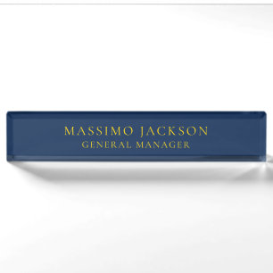 Blue Gold Colors Professional Trendy Minimalist Desk Name Plate