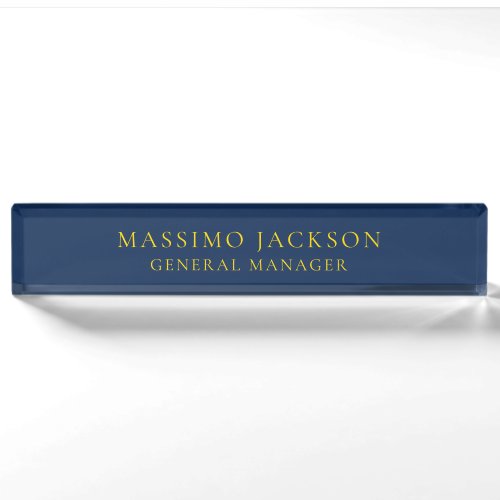 Blue Gold Colors Professional Trendy Minimalist Desk Name Plate