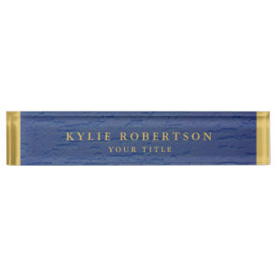Blue Gold Colors Professional Trendy Modern Desk Name Plate