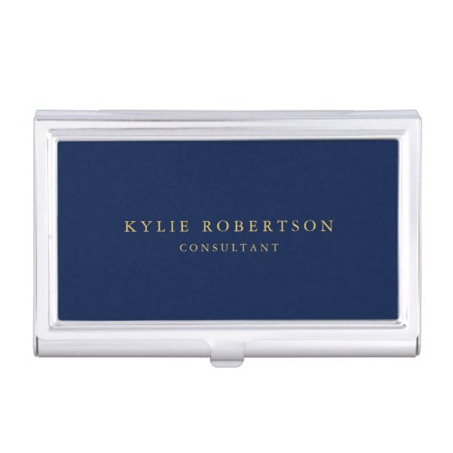 Blue Gold Colors Professional Trendy Modern Plain Business Card Case