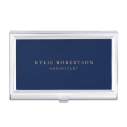 Blue Gold Colors Professional Trendy Modern Plain Business Card Case