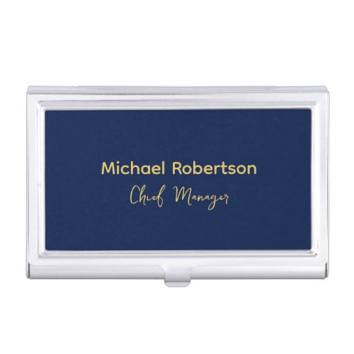 Blue Gold Colors Professional Trendy Modern Plain Business Card Case