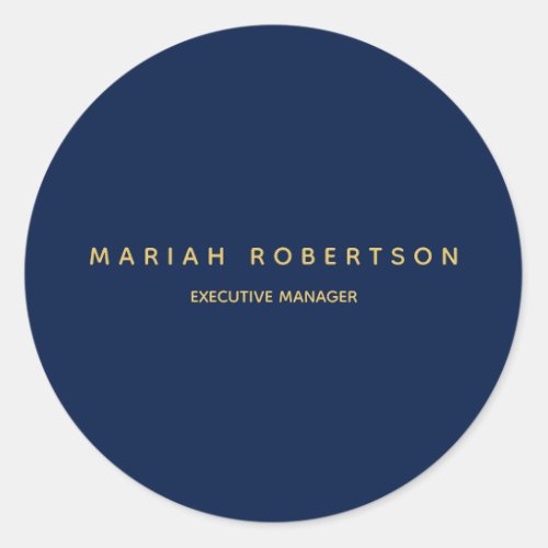 Blue Gold Colors Professional Trendy Modern Plain Classic Round Sticker