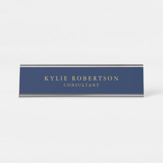 Blue Gold Colors Professional Trendy Modern Plain Desk Name Plate