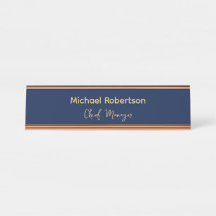 Blue Gold Colors Professional Trendy Modern Plain Desk Name Plate