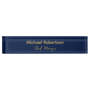 Blue Gold Colors Professional Trendy Modern Plain Desk Name Plate