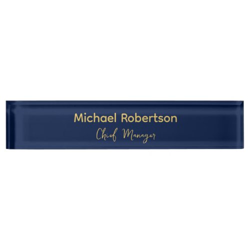 Blue Gold Colors Professional Trendy Modern Plain Desk Name Plate