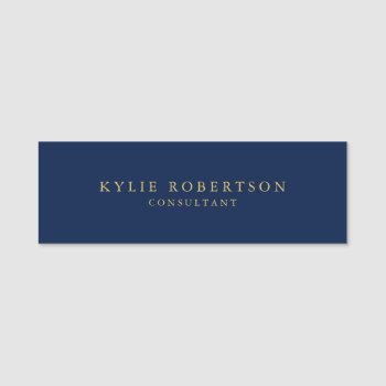 Blue Gold Colors Professional Trendy Modern Plain Name Tag by hizli_art at Zazzle