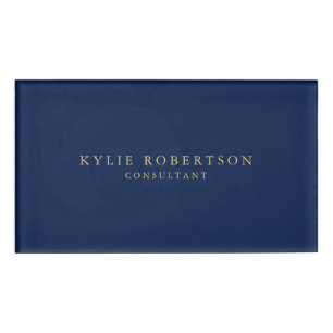 Blue Gold Colors Professional Trendy Modern Plain Name Tag