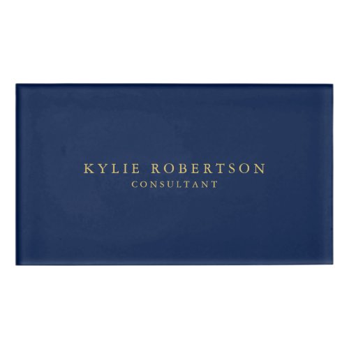 Blue Gold Colors Professional Trendy Modern Plain Name Tag
