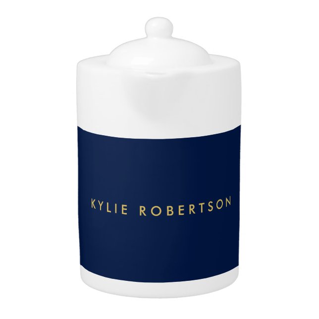 Blue Gold Colors Professional Trendy Modern Plain Teapot (Front)