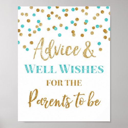 Blue Gold Confetti Advice for Parents to be Sign