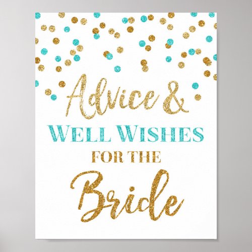 Blue Gold Confetti Advice for the Bride Sign