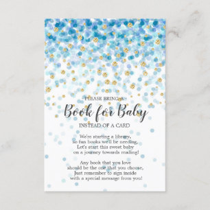 Blue Gold Confetti Baby Shower Book for Baby Enclosure Card