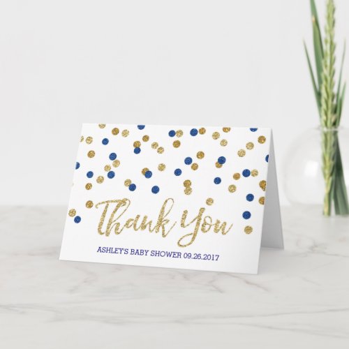 Blue Gold Confetti Baby Shower Thank You