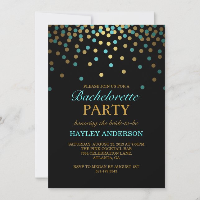 Blue & Gold Confetti Bachelorette Invitation (Front)