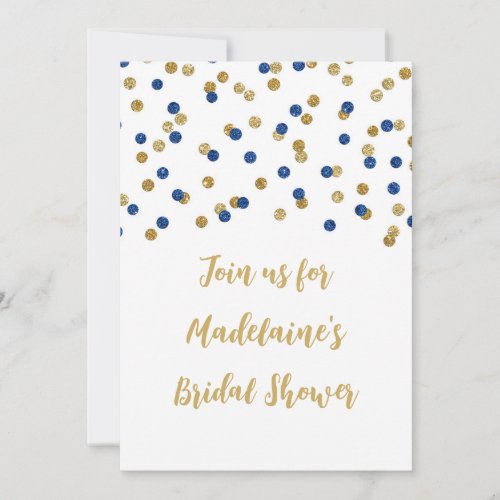 Blue Gold Confetti Bridal Shower Invitation