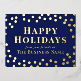 Blue Gold Confetti Business Happy Holidays Foil Holiday Postcard