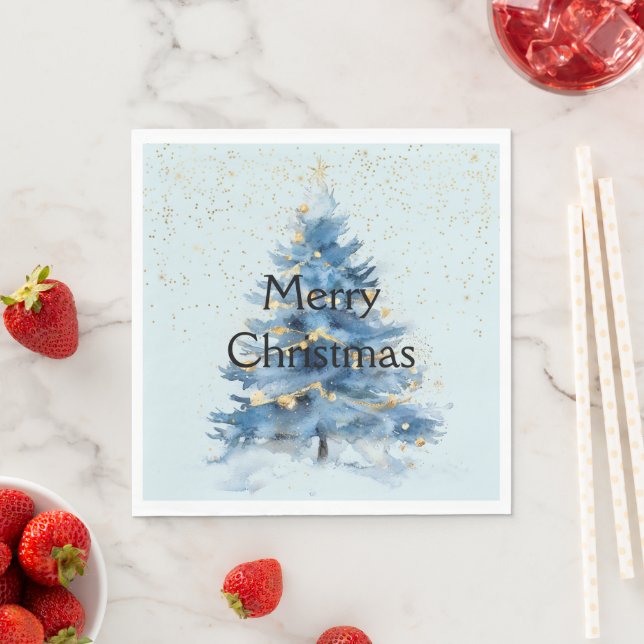 Blue Gold Confetti Christmas Tree Napkins (Insitu)