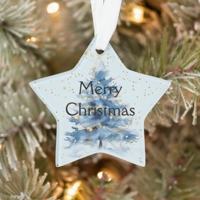 Blue Gold Confetti Christmas Tree Ornament (Tree)