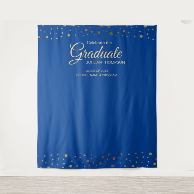 Blue Gold Confetti Class  backdrop graduation (Front)
