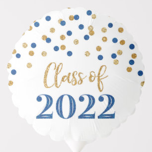 Blue Gold Confetti Class of 2022 Grad Balloon