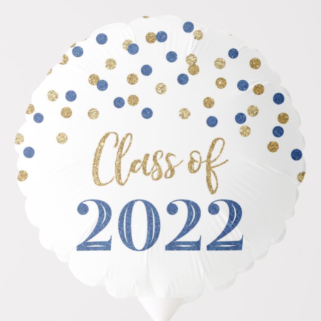 Blue Gold Confetti Class of 2022 Grad Balloon (Front)