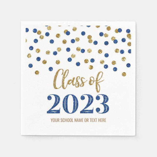 Blue Gold Confetti Class of 2023  Napkins (Front)