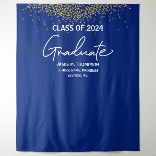 Blue Gold confetti Class of 2024 Graduation Tapestry