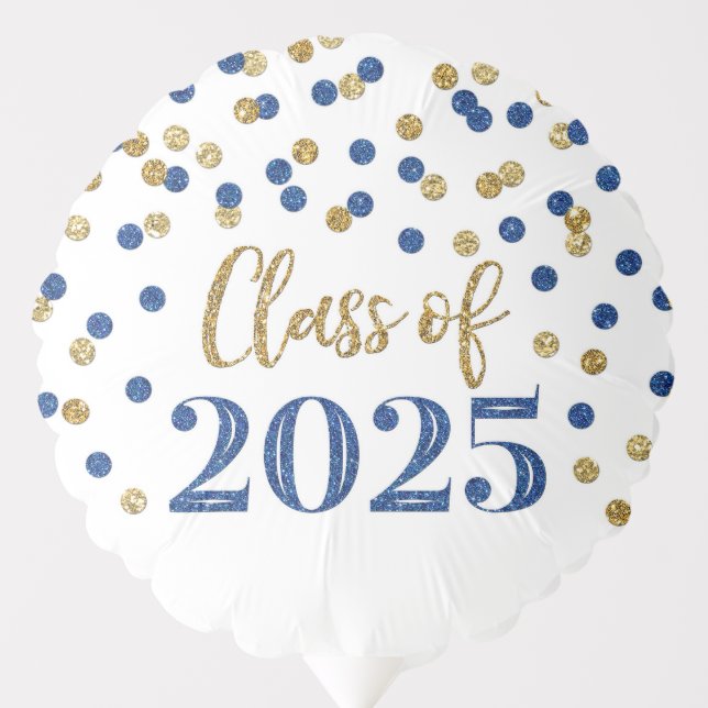 Blue Gold Confetti Class of 2025 Graduation Balloon (Front)
