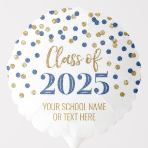 Blue Gold Confetti Class of 2025 Graduation Balloon